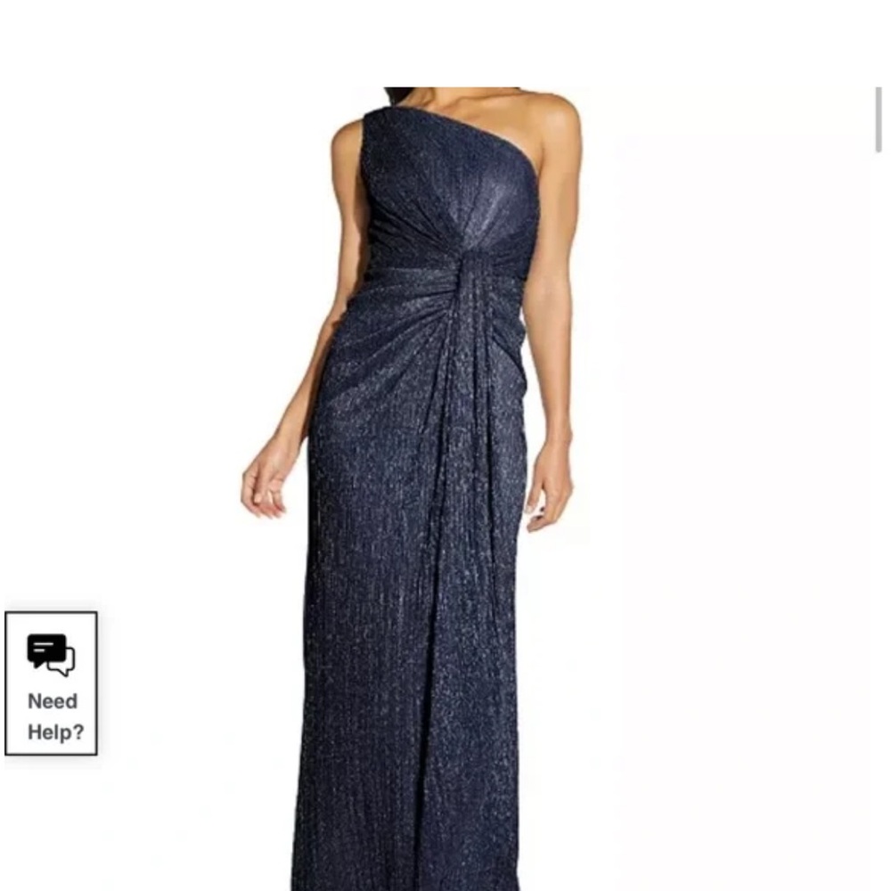 Adrianna Papell Stardust Navy One Shoulder Gown NWT
